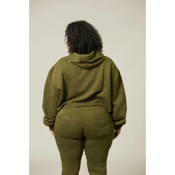 BABES Set Olive Green Comfy Sweatsuit Lounge Jogger + Hoodie Size M - Picture 3 of 9
